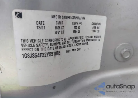 2002 Saturn L-Series L100 из США, поврежденный, VIN 1G8JS54F22Y551085